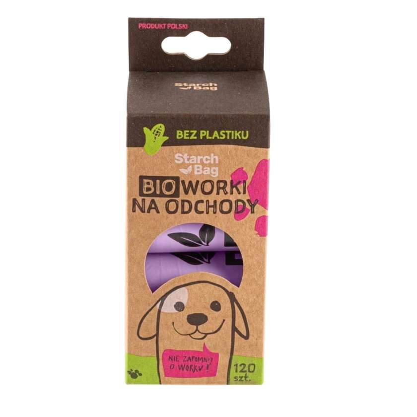 Starchbag Compostable Bio Waste Bags 8 Rolls X 15pcs, Lilac Color