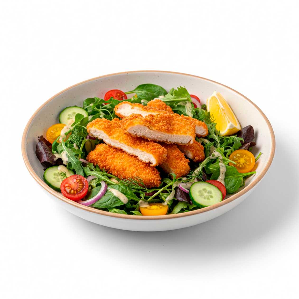 Chicken breast schnitzel salad