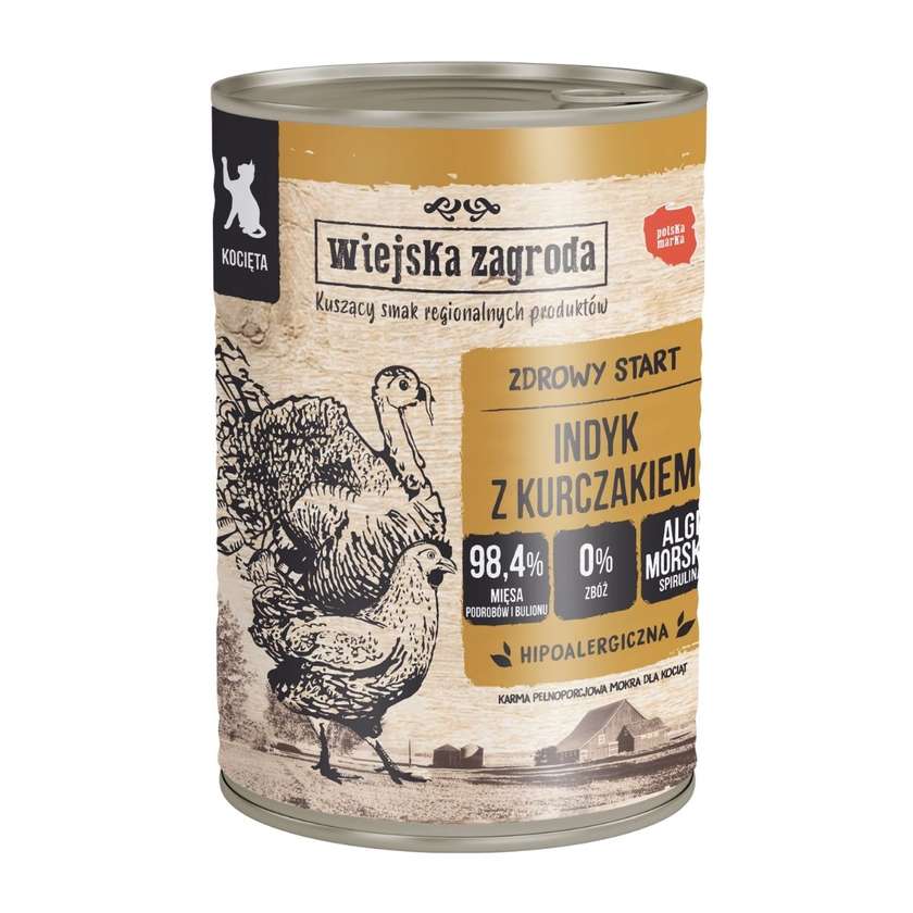 Wiejska Zagroda Wet Cat Food Turkey With Chicken (Kitten) 400g