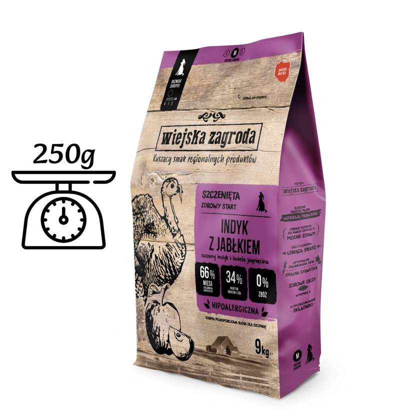 Wiejska Zagroda Dry Dog Food Turkey With Apple (Puppy) Kibble M 250g