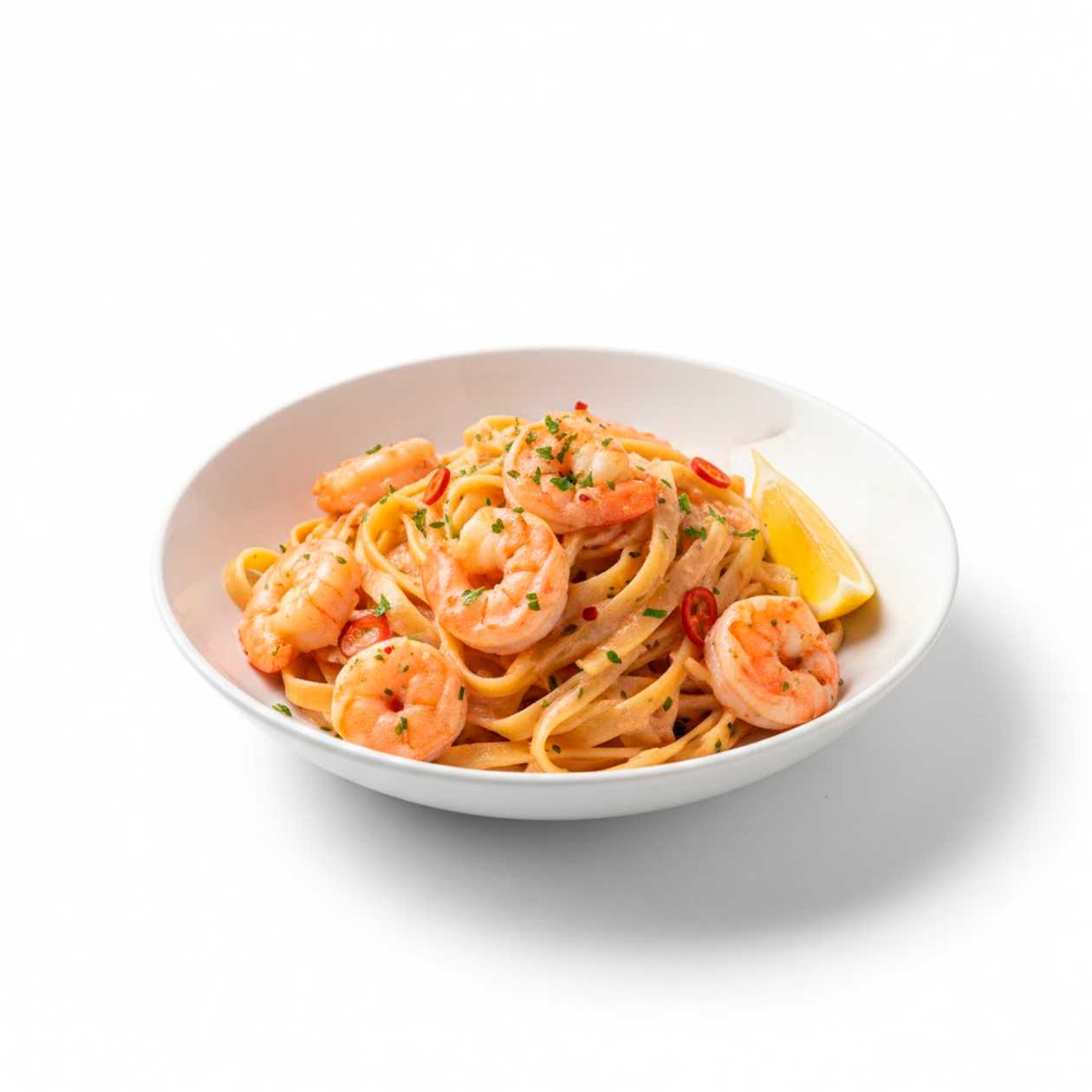 Tagliatelle with shrimp in rose sauce