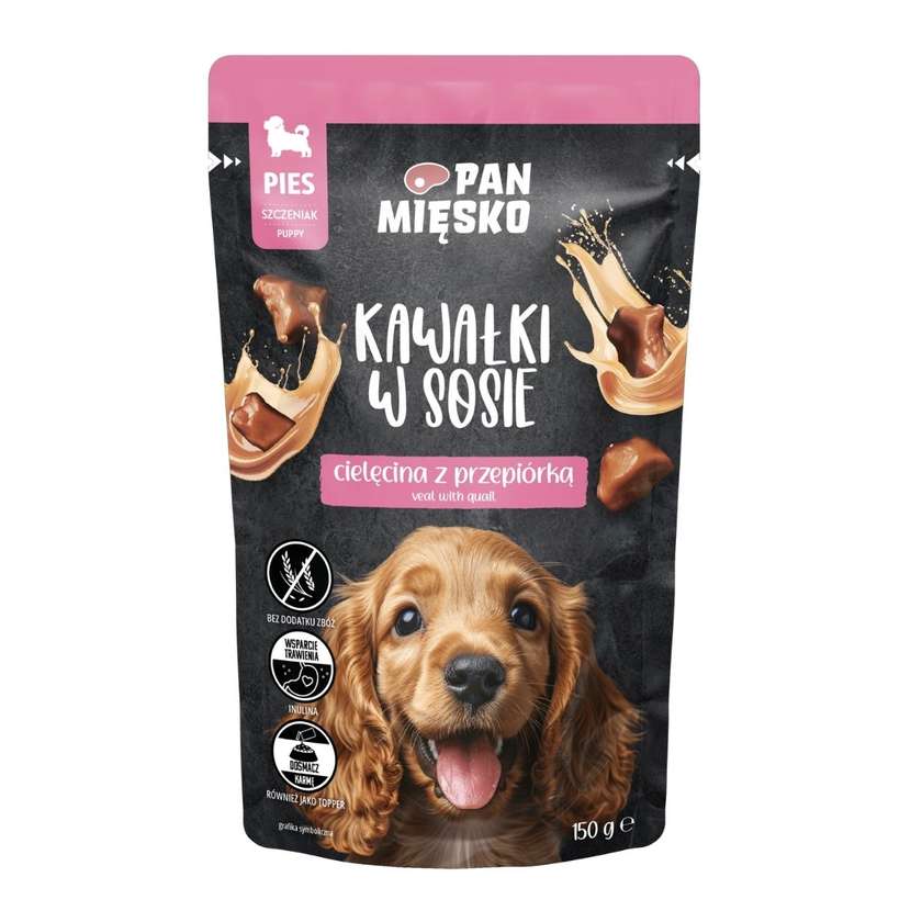 Pan Mięsko Wet Dog Food Pieces In Sauce Veal With Quail (Puppy) 150g
