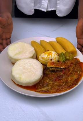 Yam / Plantain with Garden Eggs Stew and Fish
