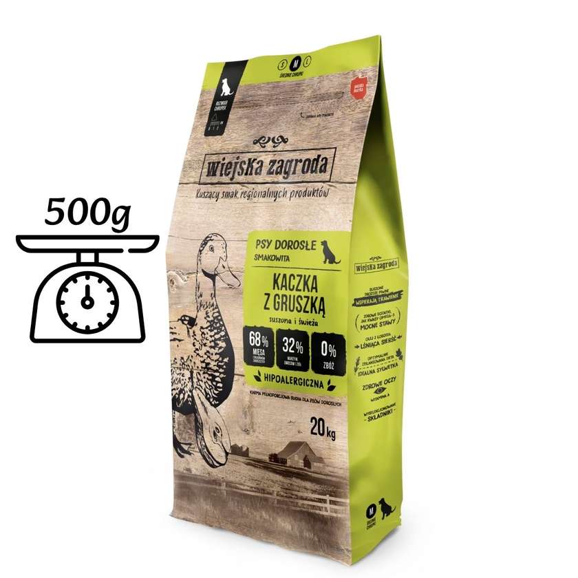 Wiejska Zagroda Dry Dog Food Duck With Pear (Adult) Kibble M 500g