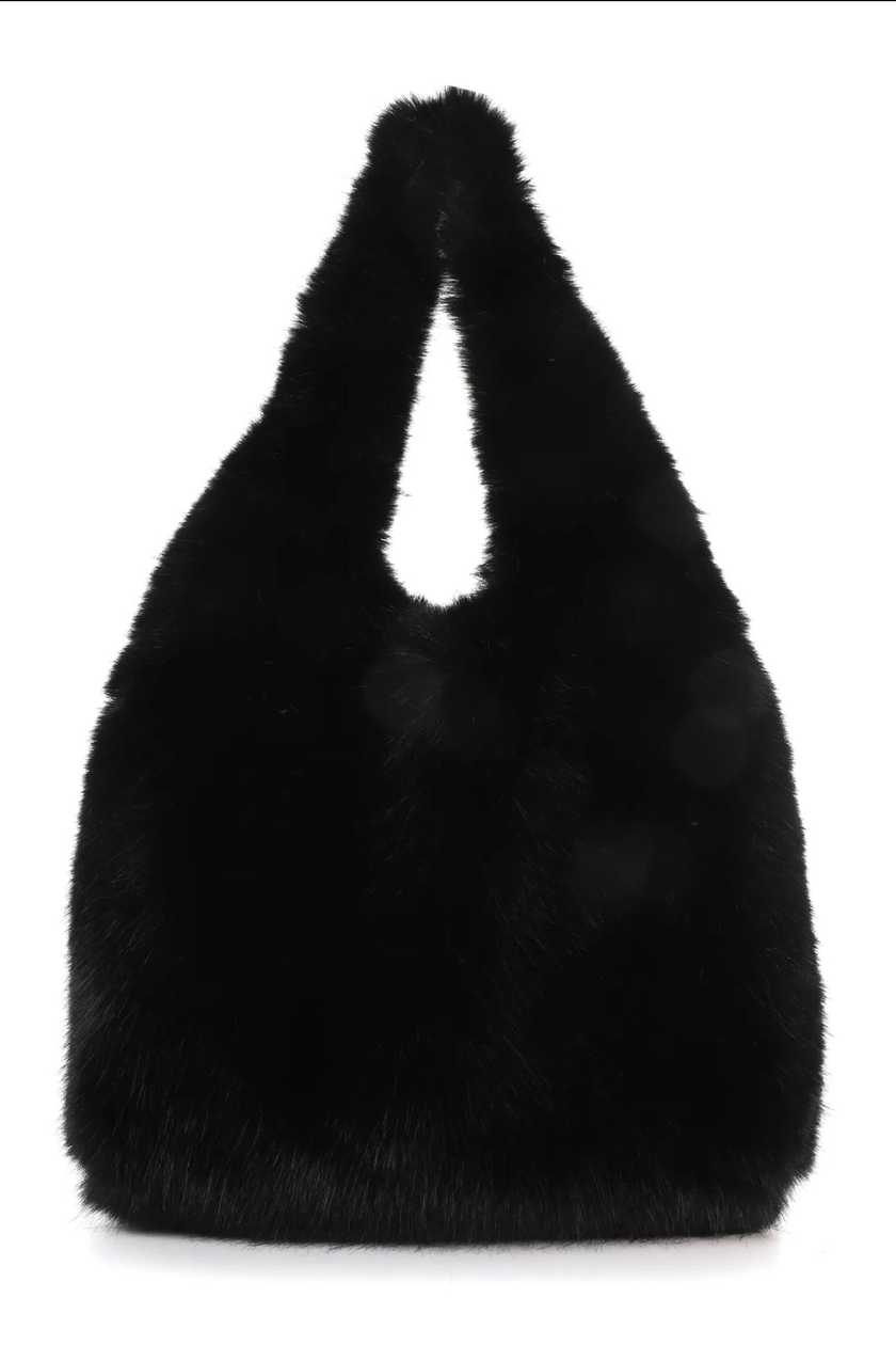 Stredná šikovná kožušinová kabelka čierna