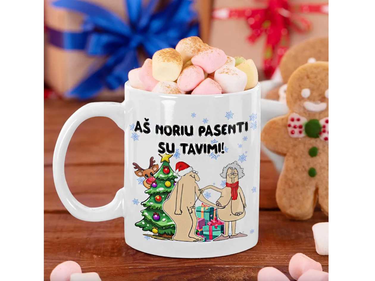 Kalėdinis puodelis "Aš noriu pasenti su tavimi"