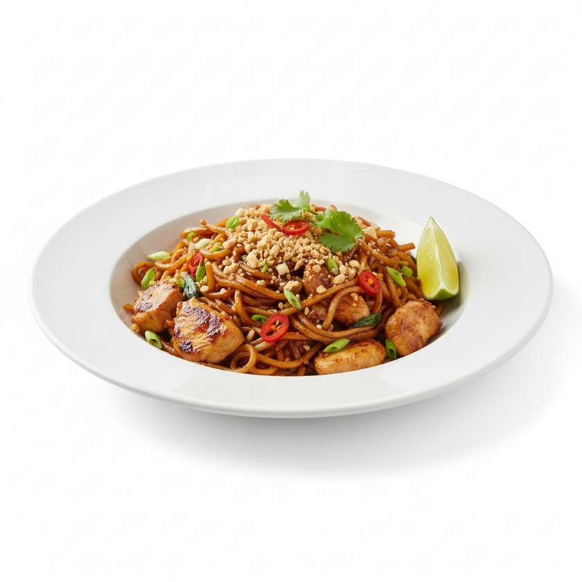 Thai style stir-fried noodles with chicken