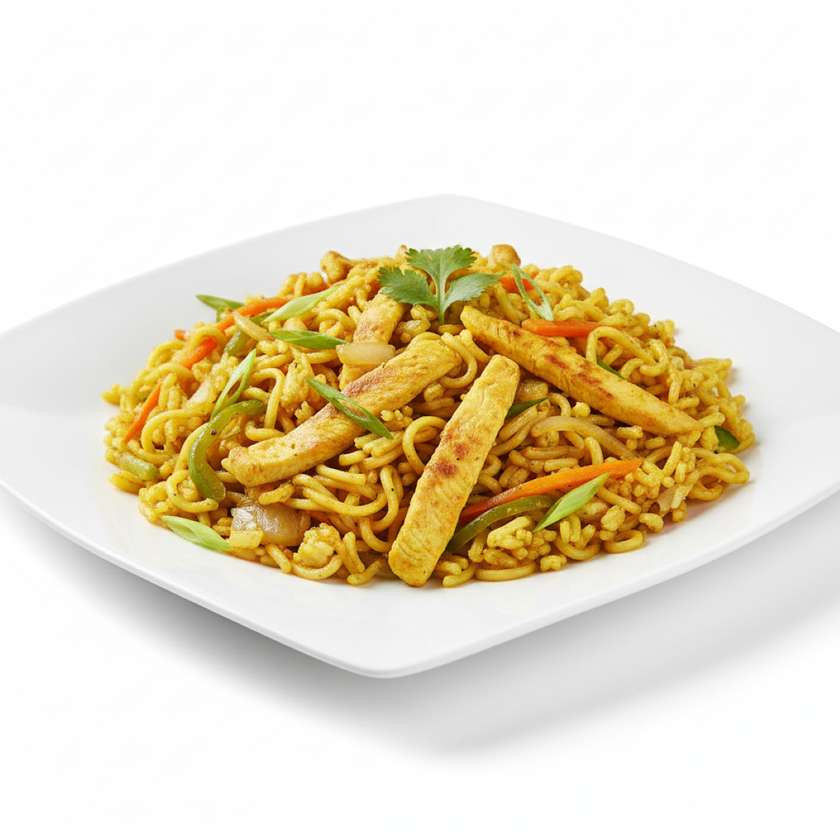 Fried noodles / fried rice on curry with chicken