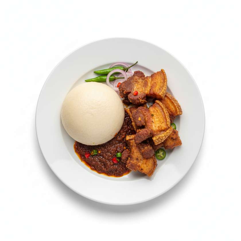 Banku and pork