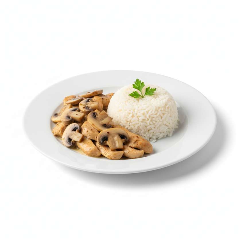 Chicken on mushrooms with side dish