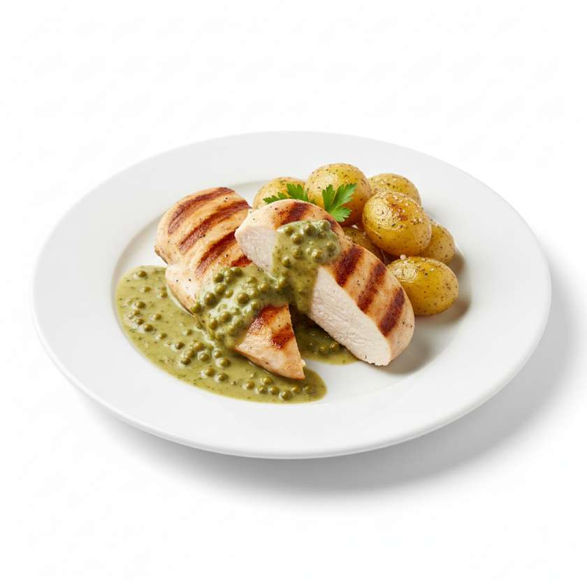 Grilované kuracie prsia s omáčkou zo zeleného korenia