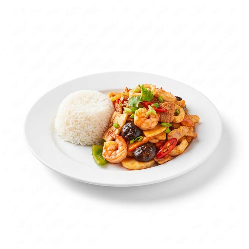 Eight treasures in hot sauce with side dish