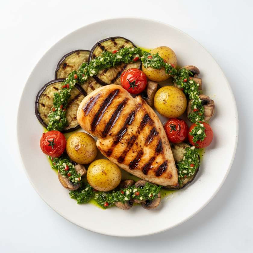 Grilované kuracie prsia s grilovanou zeleninou