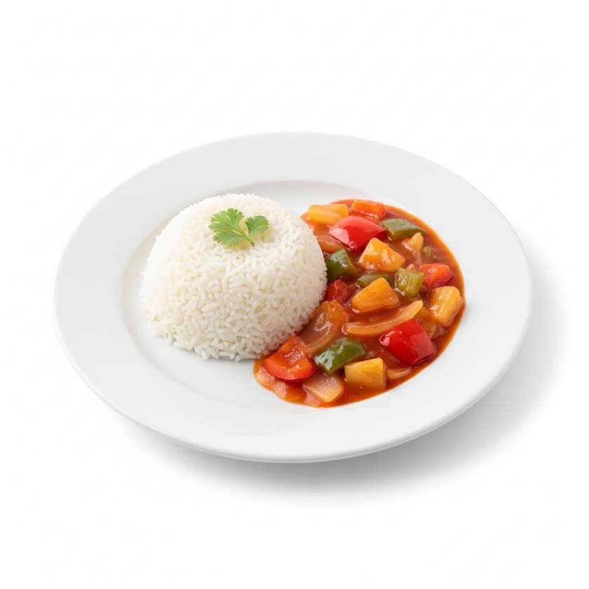 Sweet and sour sauce with side dish