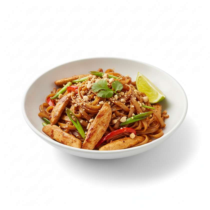 Thai style fried rice noodles with chicken