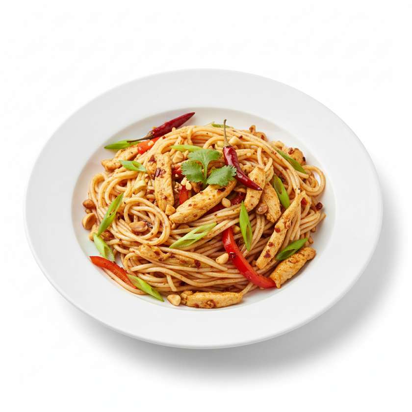 Sichuan style rice noodles with chicken