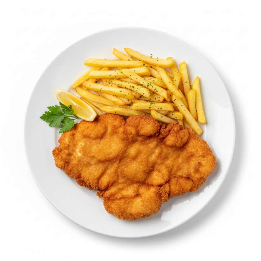 Chicken schnitzel with french fries