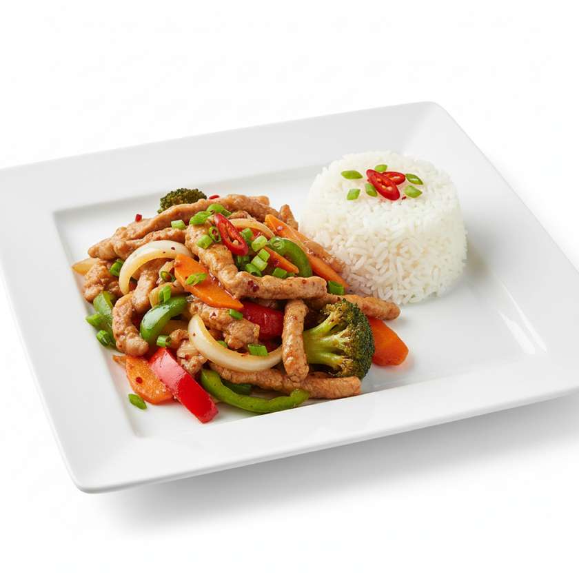 Pork vegetable mixture with side dish