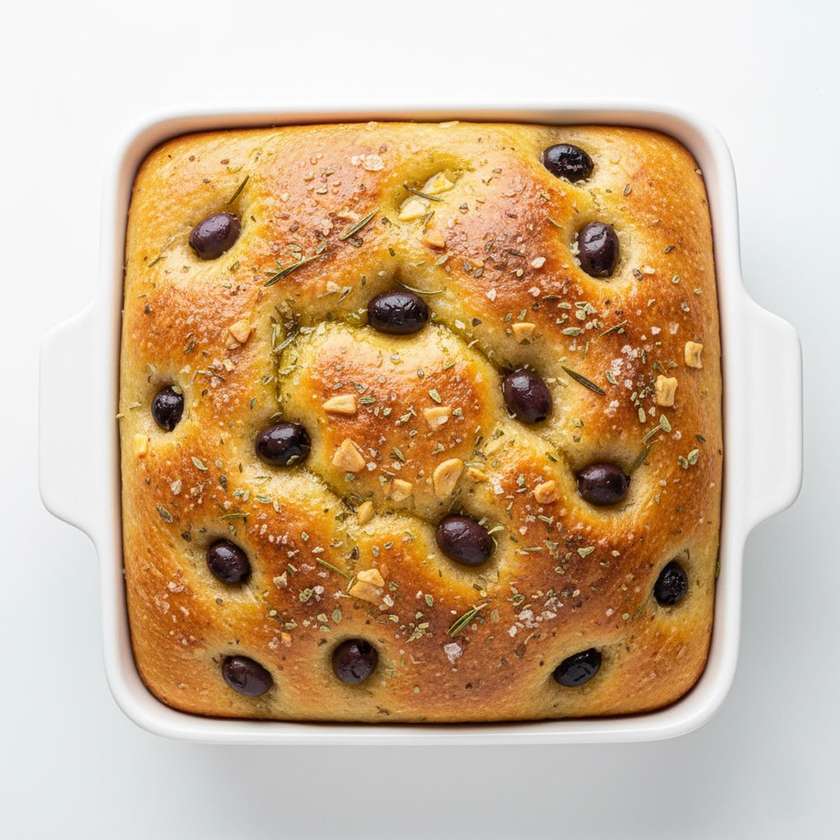 Homemade focaccia with olive oil, garlic and oregano