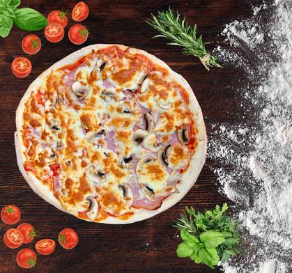 Prosciutto and Mushroom Pizza - 590 gr