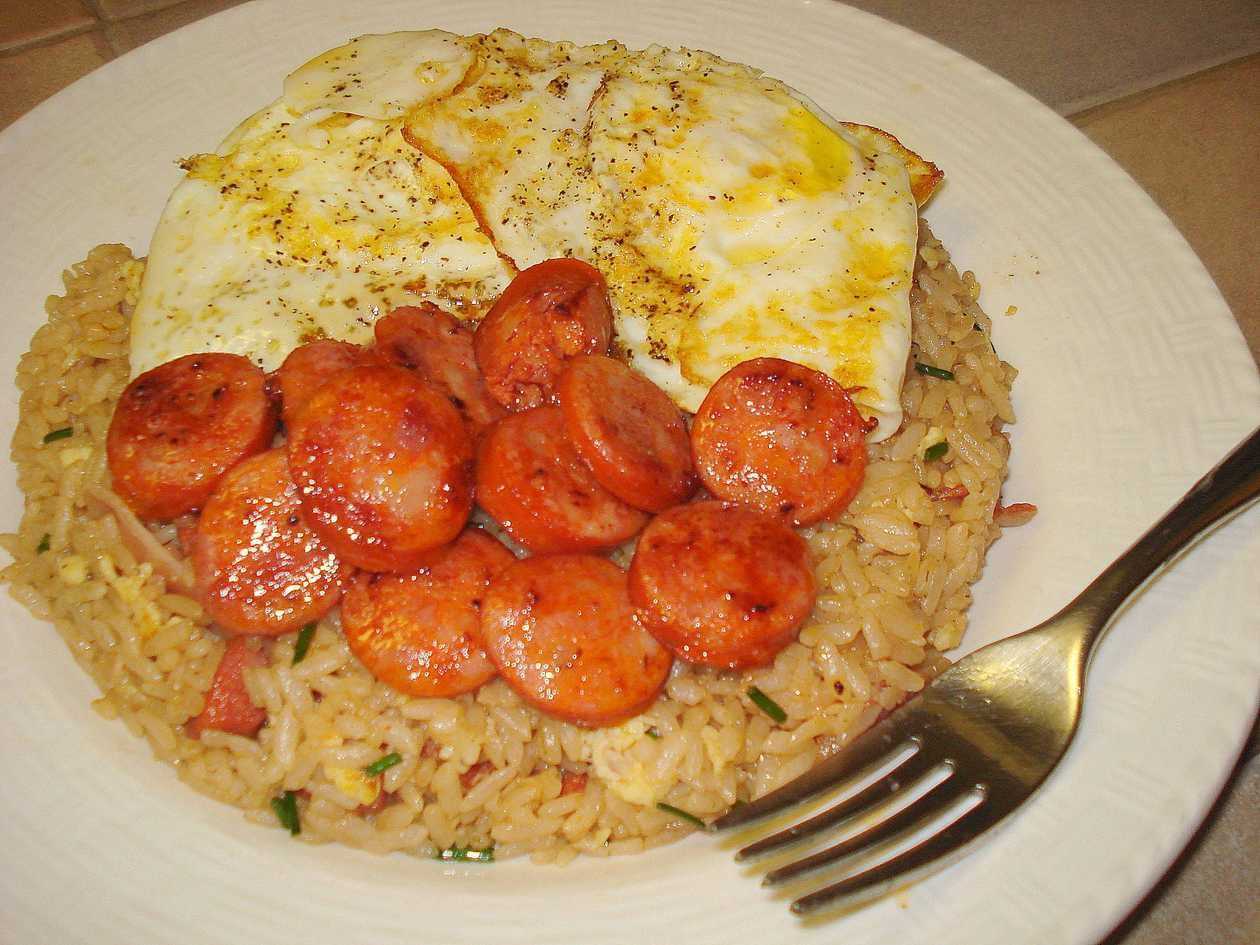 Fried Rice with Sausage and Fried Eggs