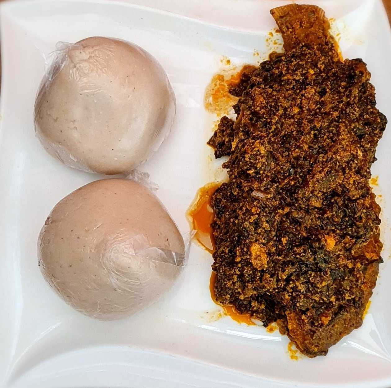 Banku with Palaver Sauce (Fish)