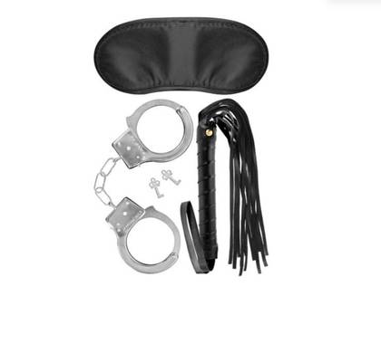 Fetish Tentation Handcuffs + Blindfold + Whip Kit