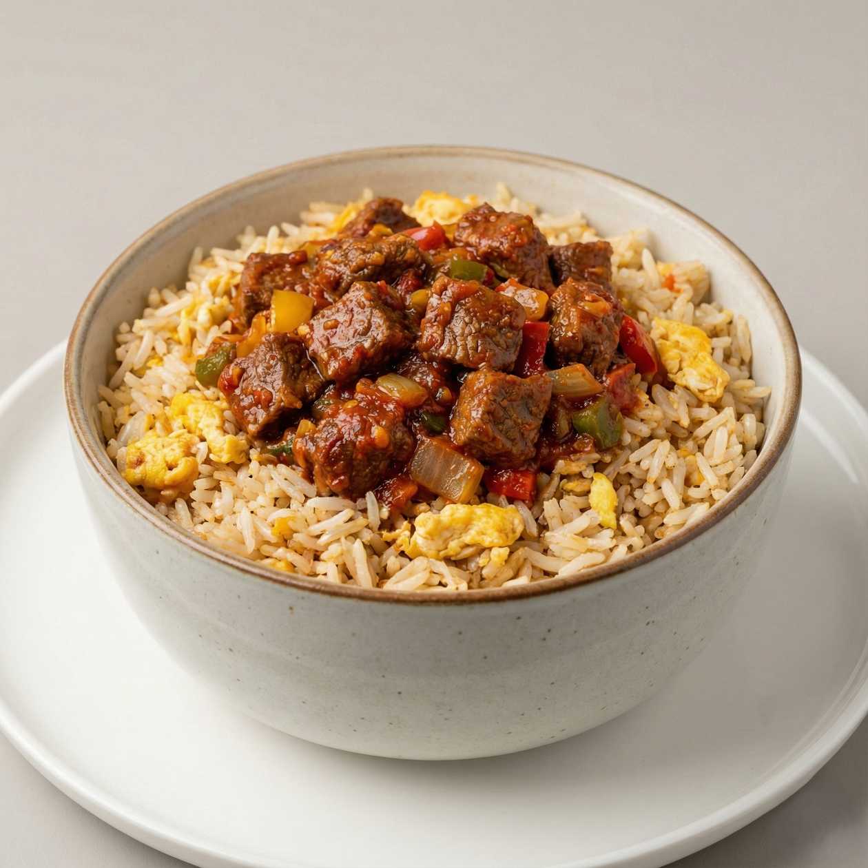 Egg fried rice with Beef in Chilli sauce