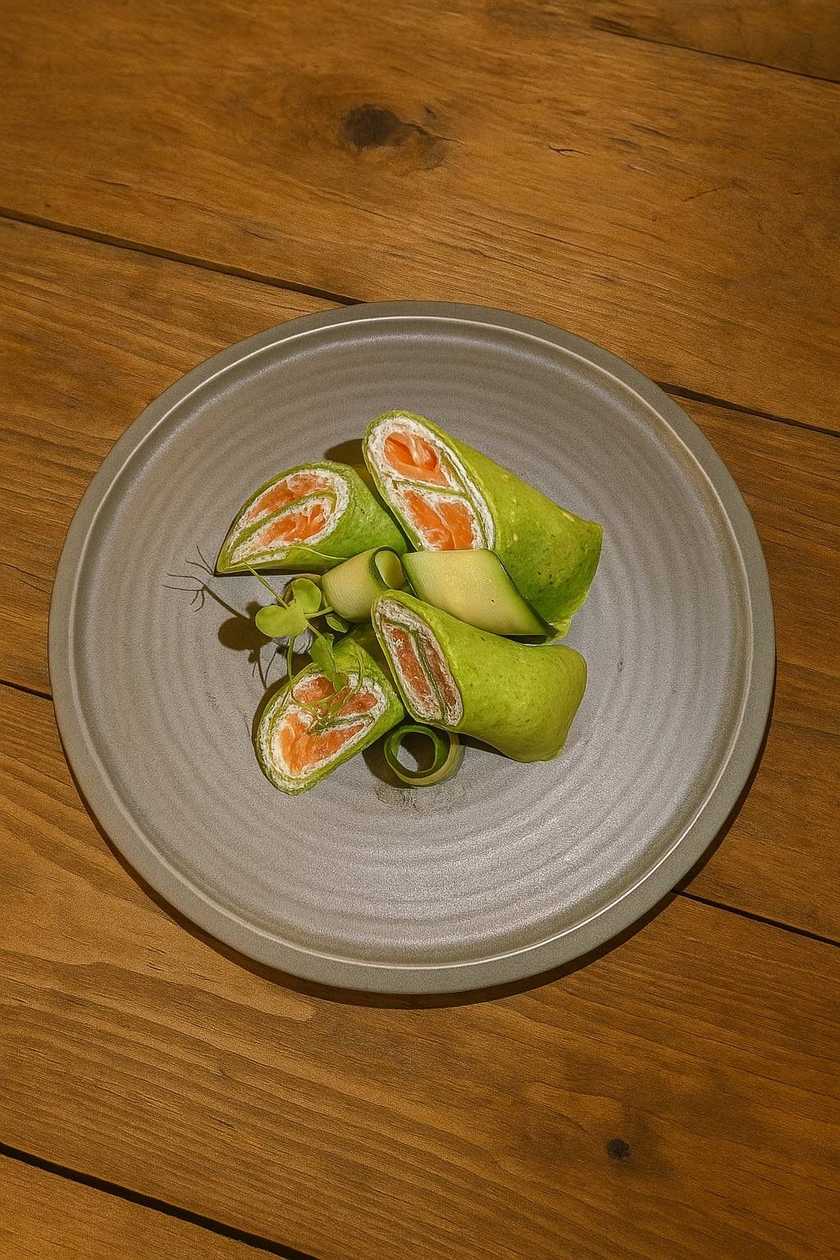 Crepes di Smeraldo con Salmone - spinach pancakes with salmon and cream cheese