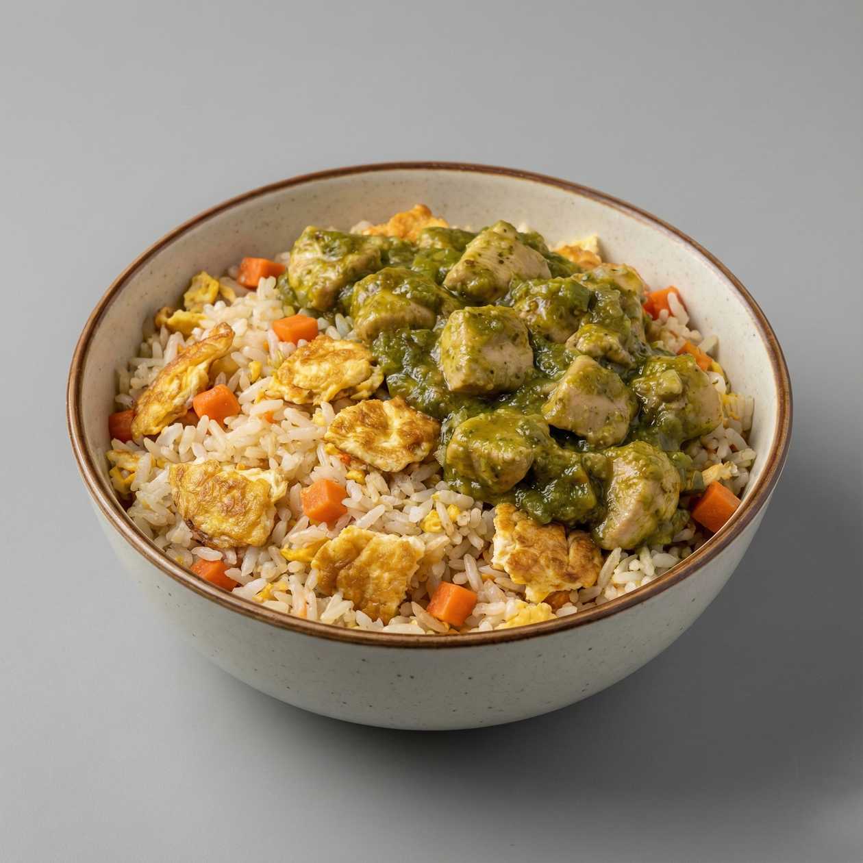 Egg fried  with Chicken in Green pepper sauce