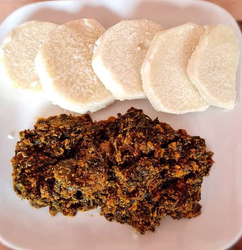 Plantain or Yam with Palaver Sauce (Goat)