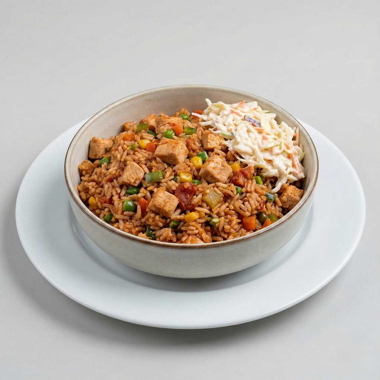 Chicken fried rice with Coleslaw