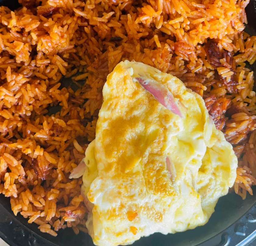 Jollof Rice with Fried Eggs