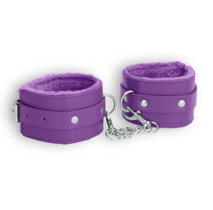 Ouch! Purple Plush Leather Wrist Cuffs Handcuffs
