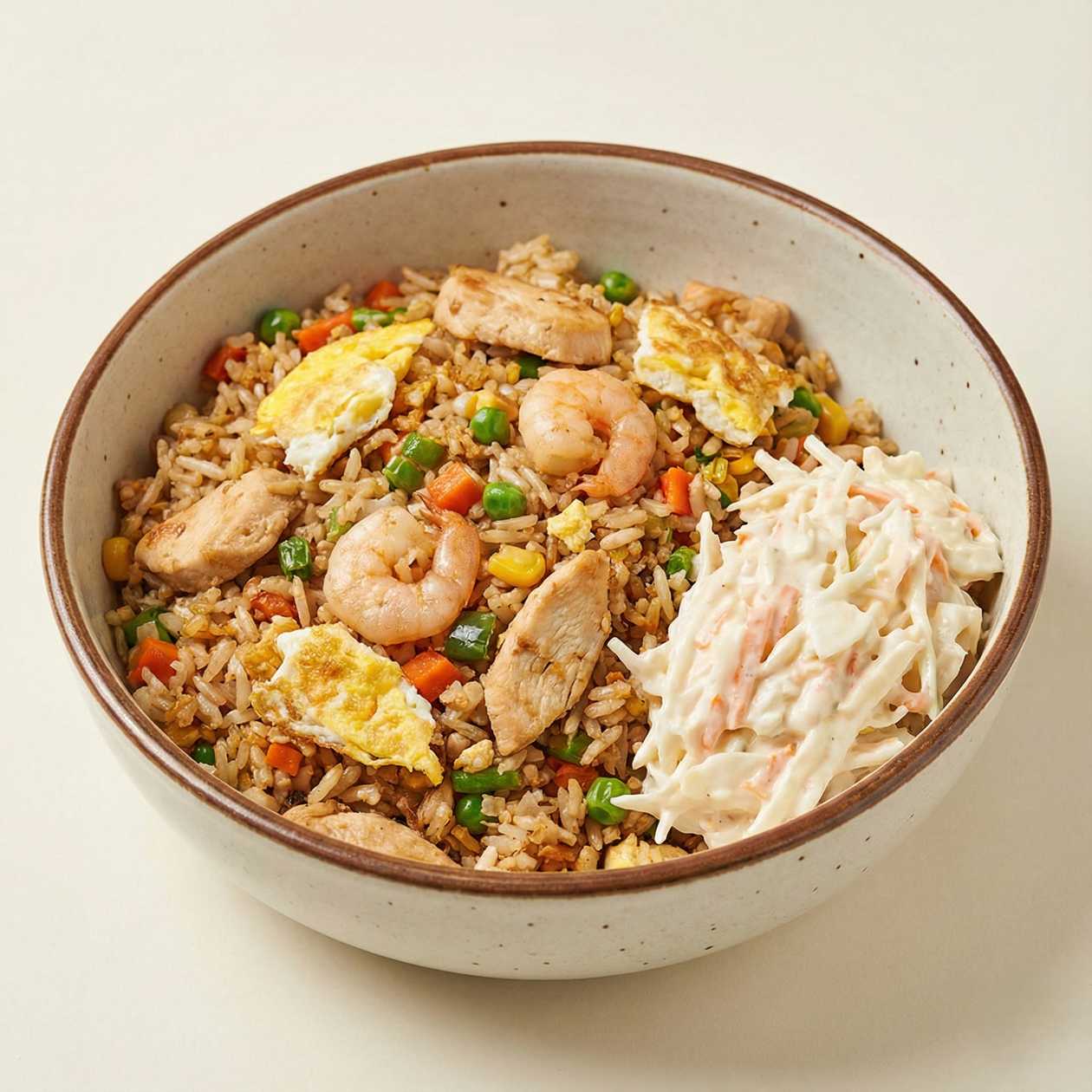 Assorted fried rice with coleslaw