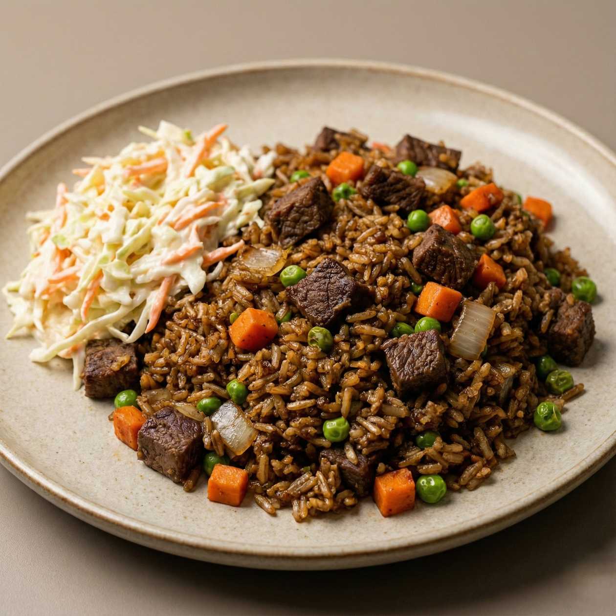 Beef fried rice and coleslaw