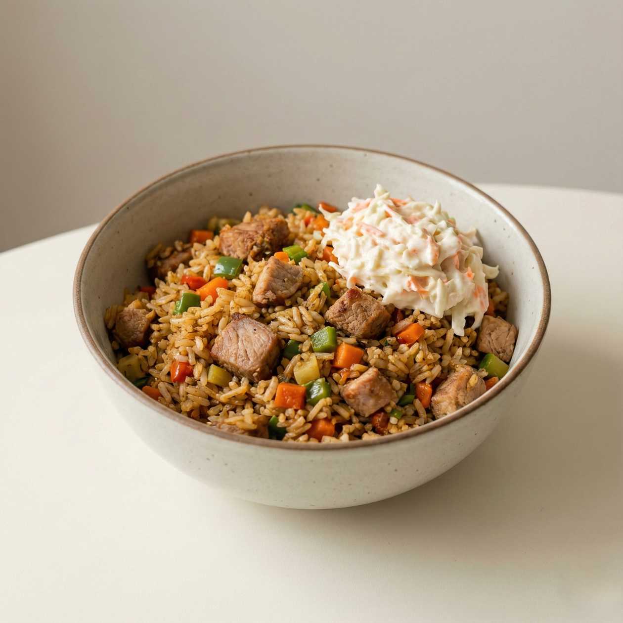 Pork fried rice with coleslaw