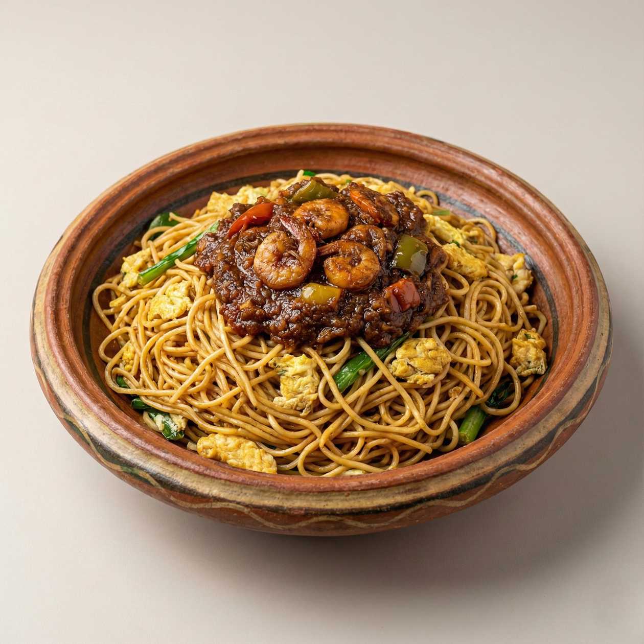 Egg Hakka Noodles with shrimps sauce