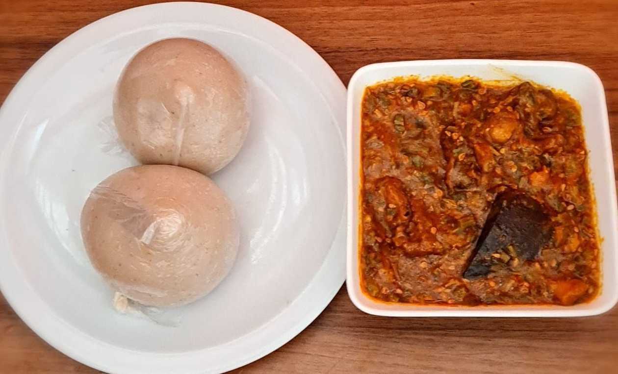 Banku with Okro Stew (Goat Meat)