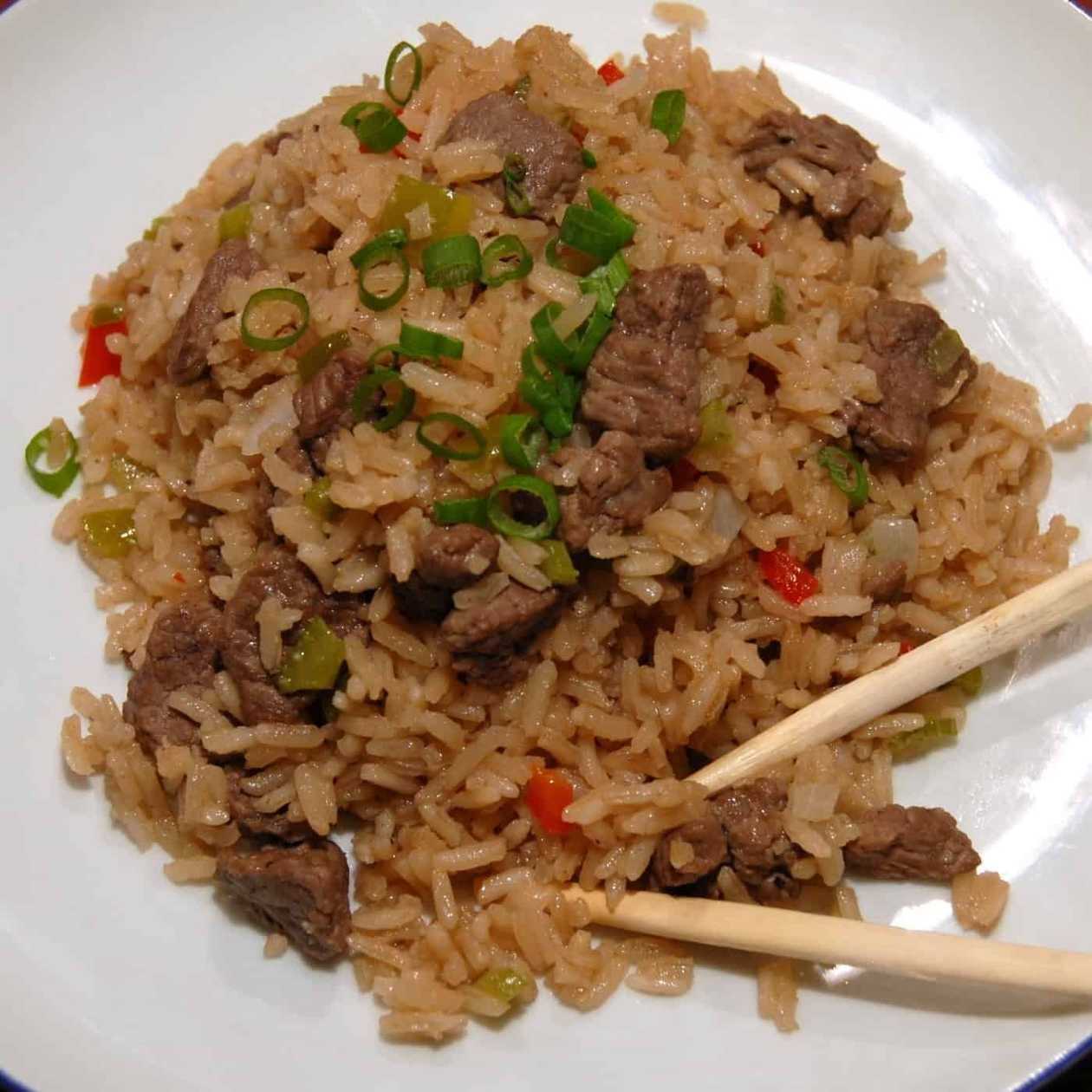 BEEF AND CHICKEN FRIED RICE AND PLANTAIN