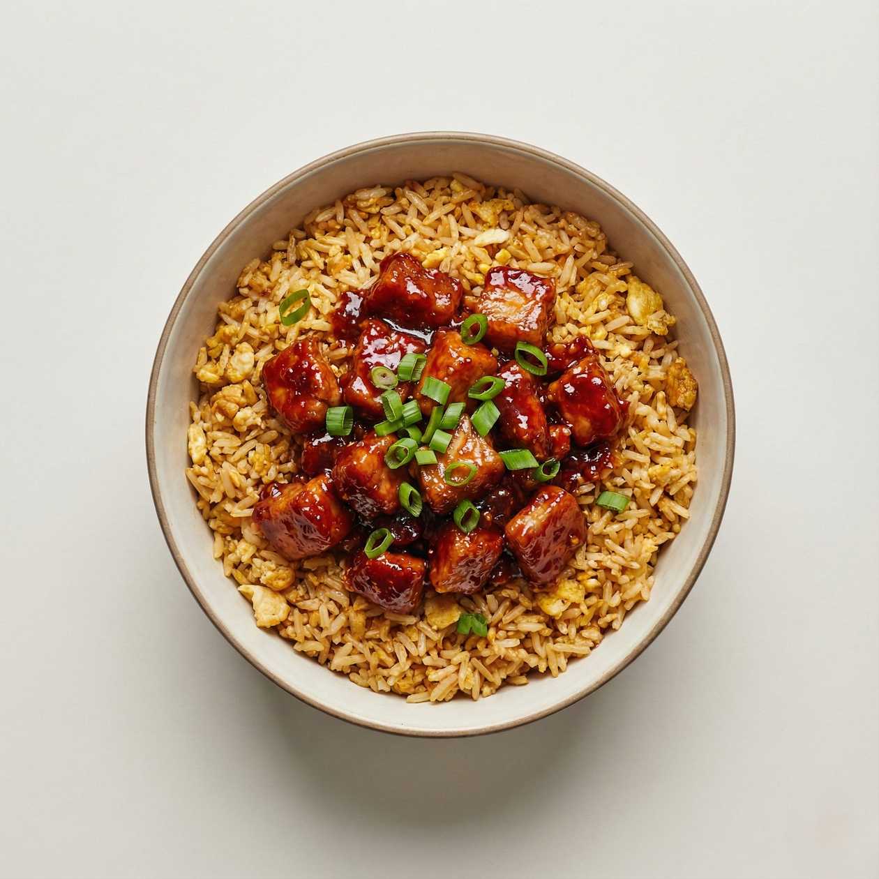 Egg fried rice with Pork in szechaun sauce