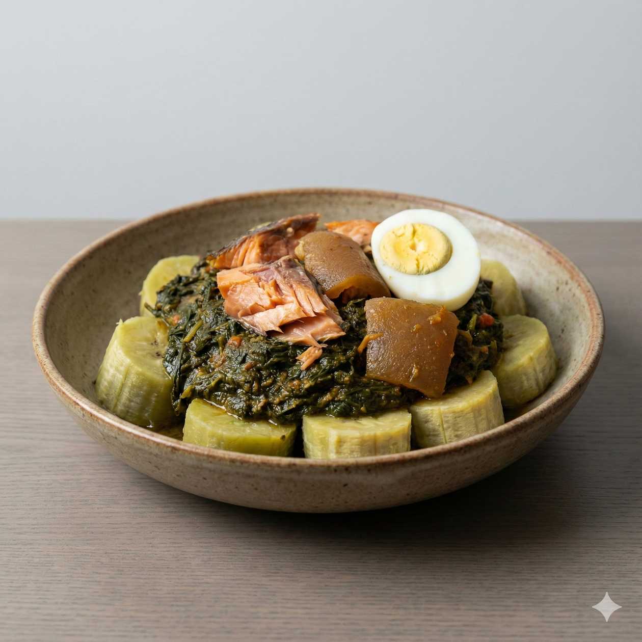 Plantain and palava sauce