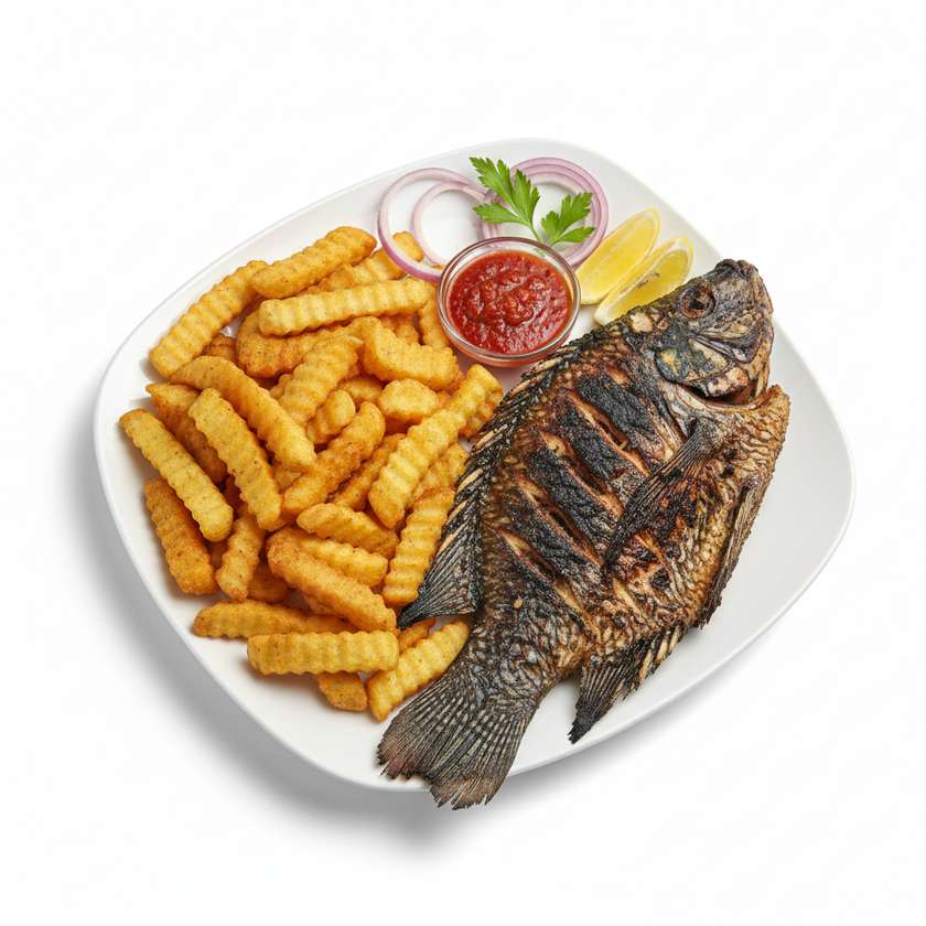 Yam Chips with full grilled tilapia