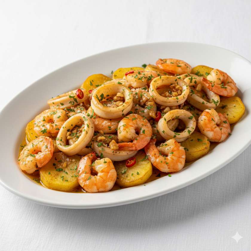 Lulas Na Frigideira com Gambas 2 Pessoas