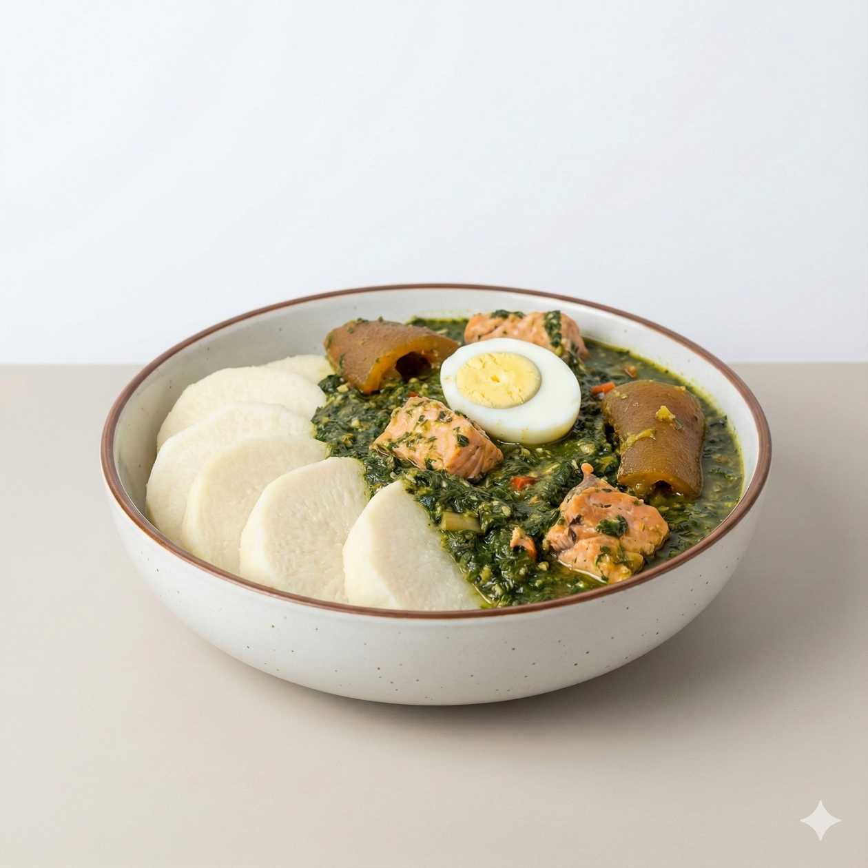 Yam and palava sauce