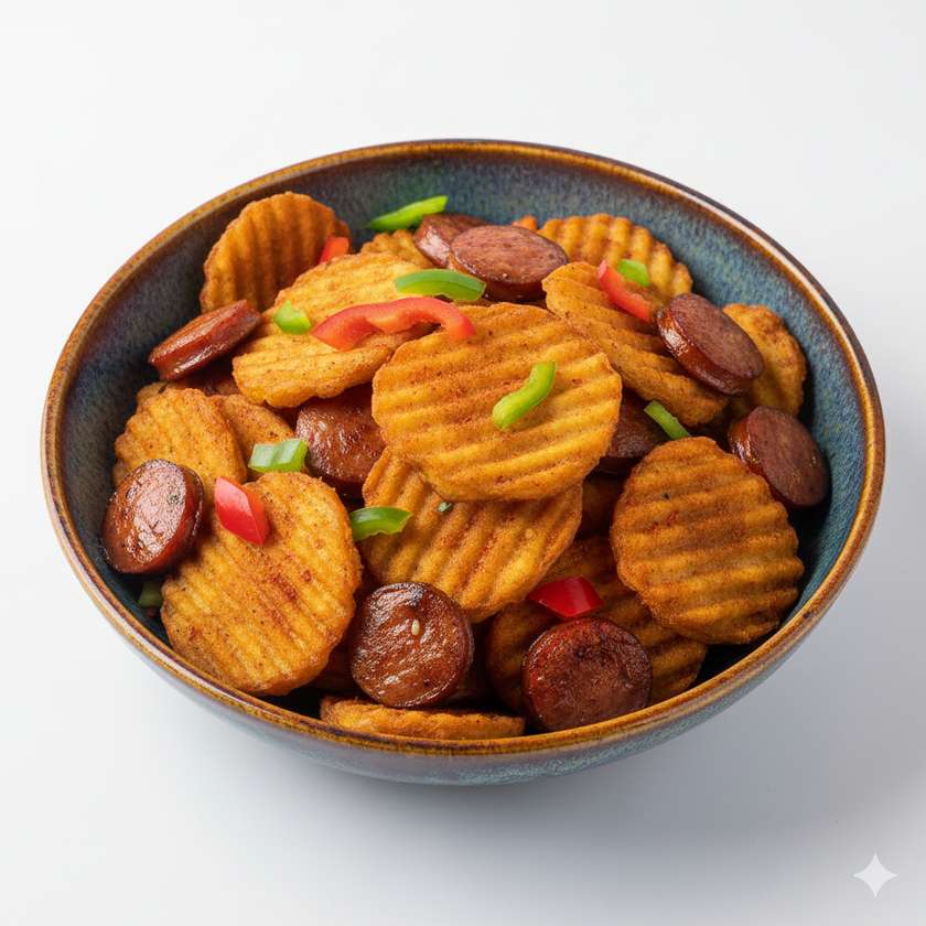 Yam Chips and sausage