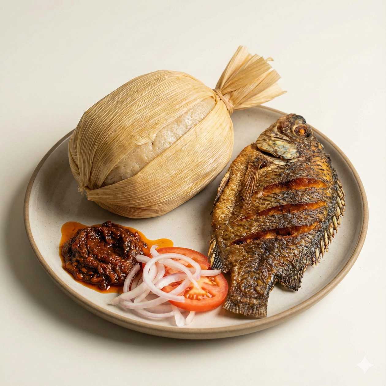Ga Kenkey and half fried tilapia