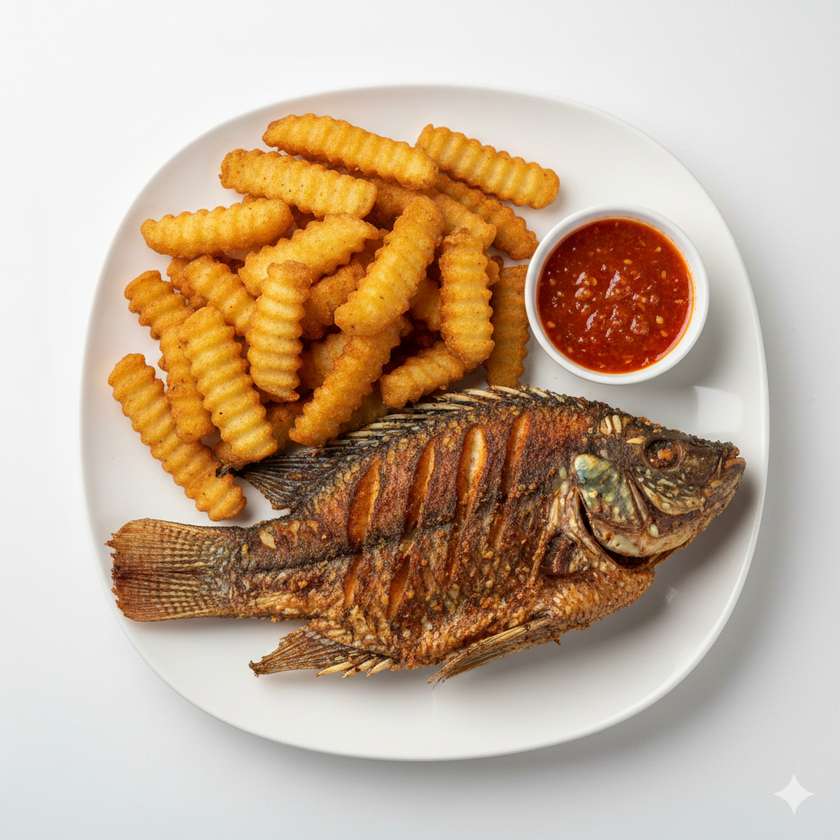 Yam Chips with Full Fried Tilapia