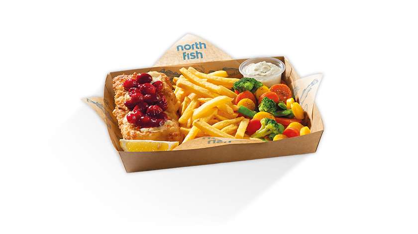 Zestaw obiadowy z mintajem z żurawiną