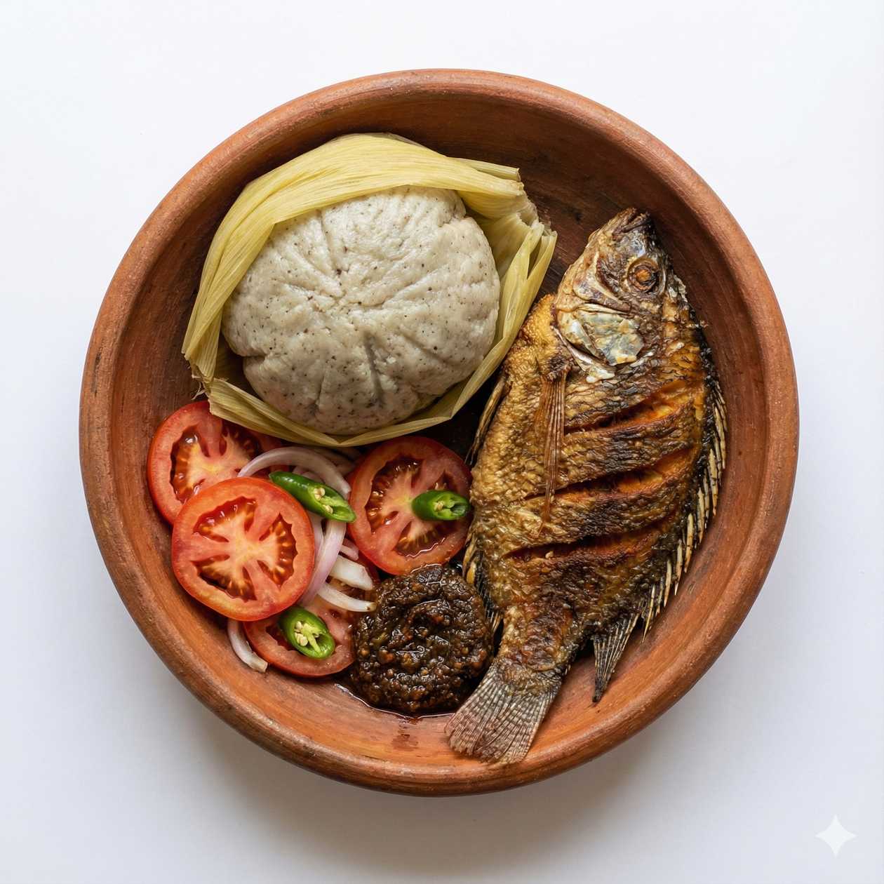 fante kenkey and half fried tilapia